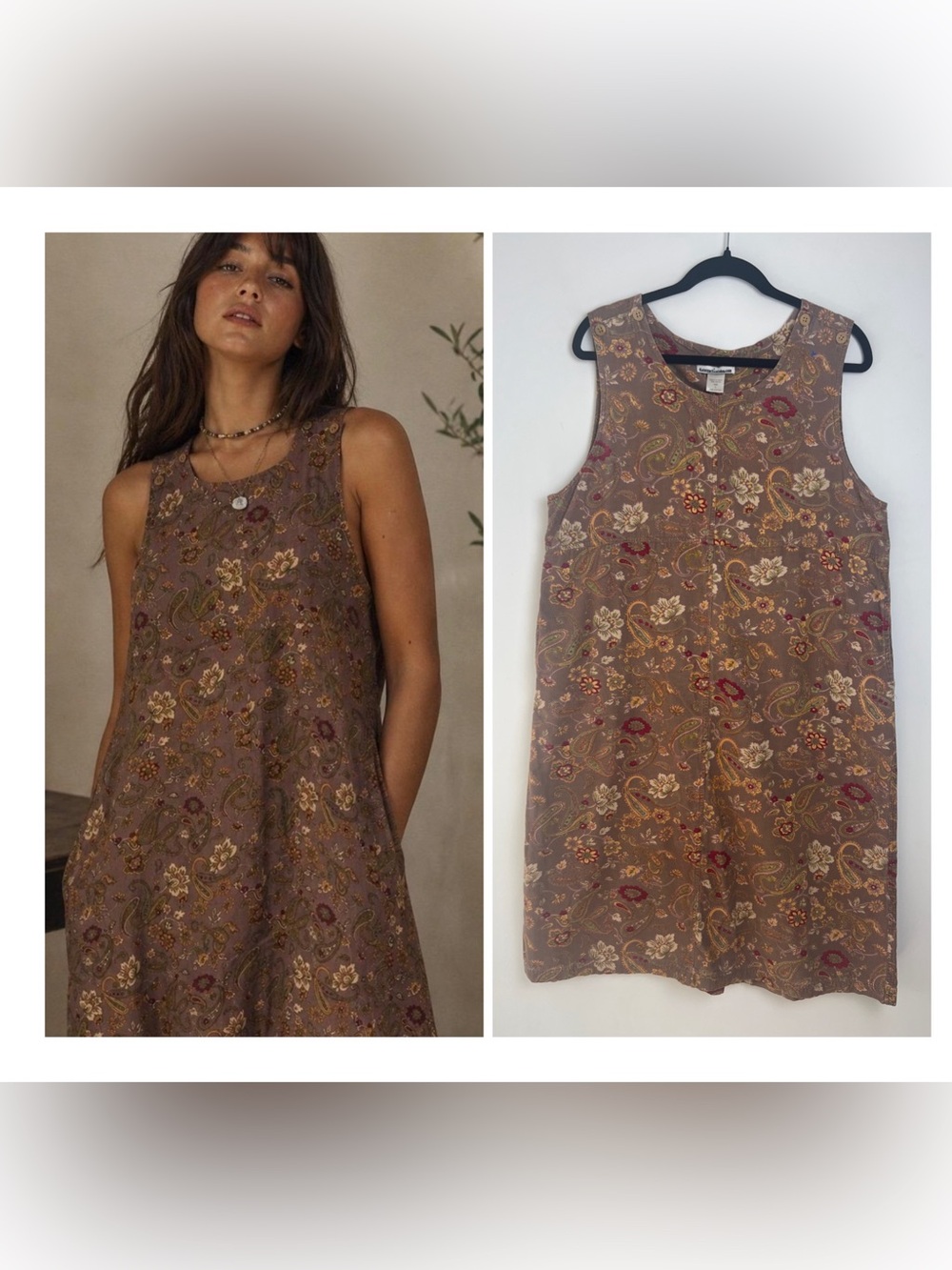 VTG‎ Serengeti Large 90s Cottagecore Floral Corduroy Jumper Dress Pockets